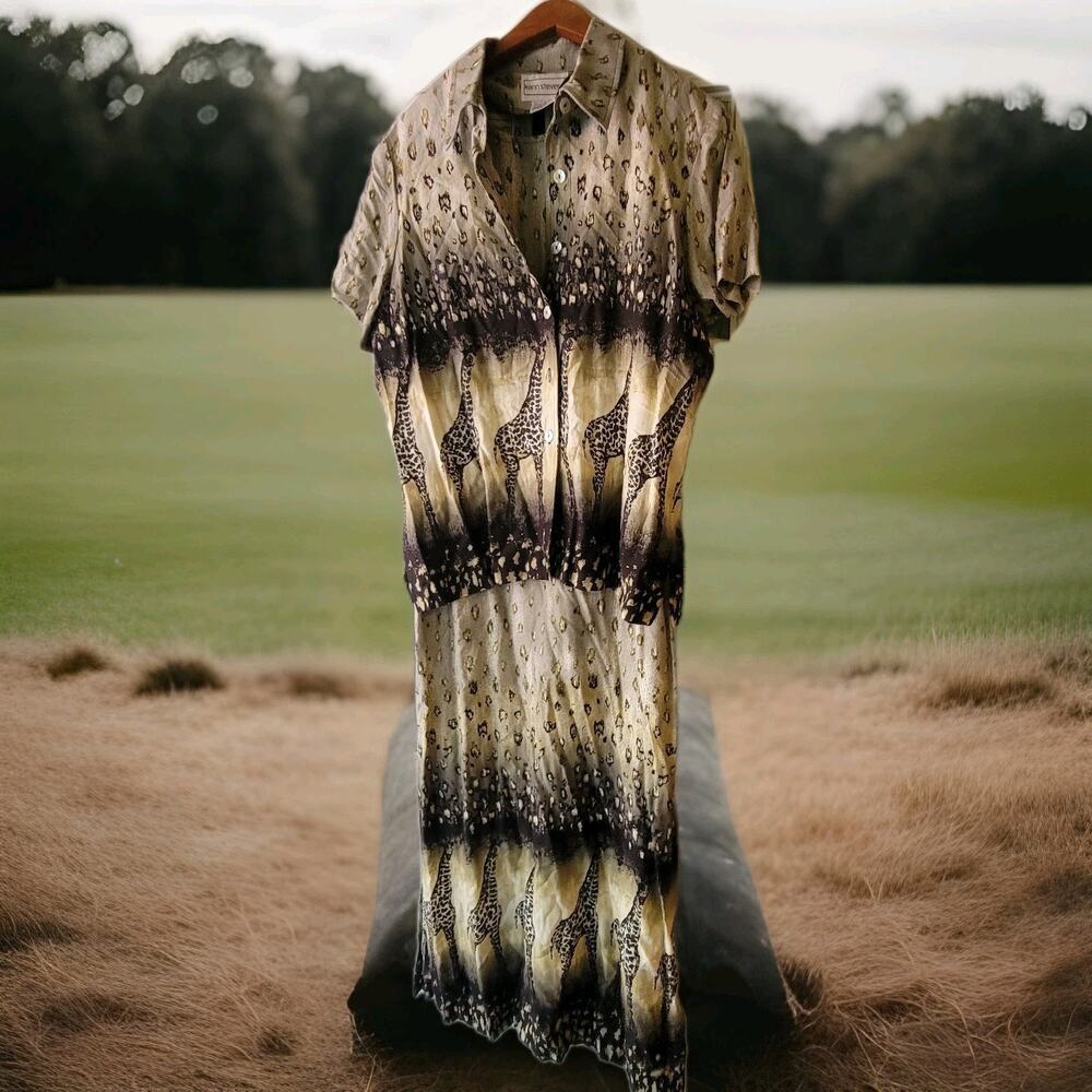 Vintage Safari Boho Set 🦒 Karin Stevens NWT Size 14 Two Piece Maxi Skirt‎ +...